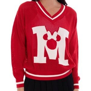 Disney Red V-Neck Sweater with White M Design